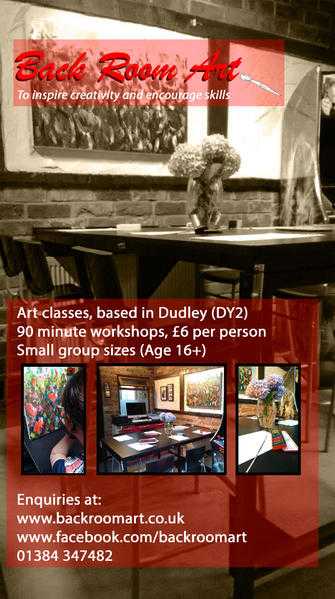 Back Room Art. 90 minute workshops for 6. Age 16, for all abilities and styles