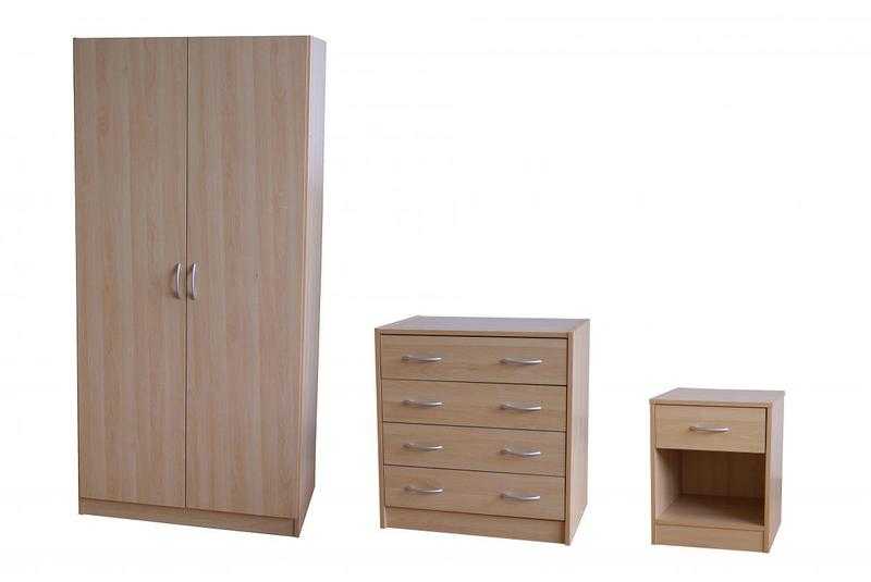 Badalona 3 piece Beech Wardrobe, Chest of drawers amp Bedside Table