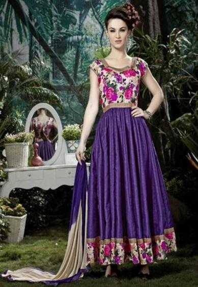 Bangalore silk with Bhaglpuri print Anarkali suits