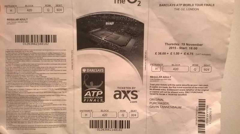 Barclays London ATP Masters Tennis Ticket for Sale