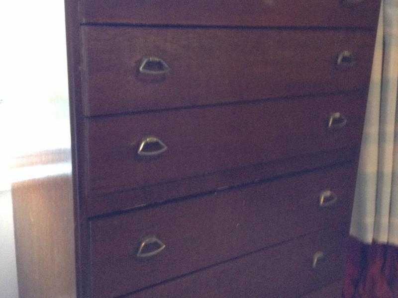 BARGAIN ART DECO TALL WOODEN 6 DRAWER DRESSER  dovetailed joints, with 12 brass handles