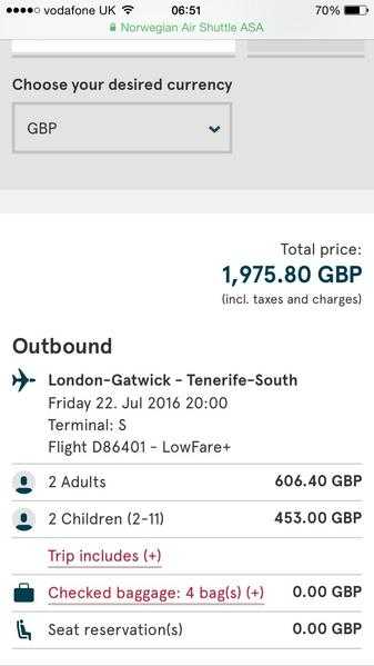 Bargain Flights to Teneriffe South 2 adults 2 children school summer holidays 975.00