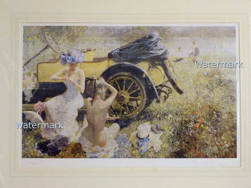 Bathing Party w 1912 Renault - Dexter Brown Limited Edition Print fine art painting new