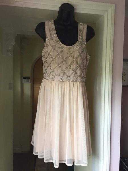 Beaded peachy cream Miss Selfridges dress, size 12