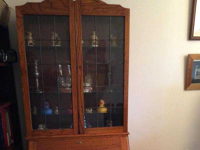 Beautiful 1930039s Oak Bureau and Display Cabinet.