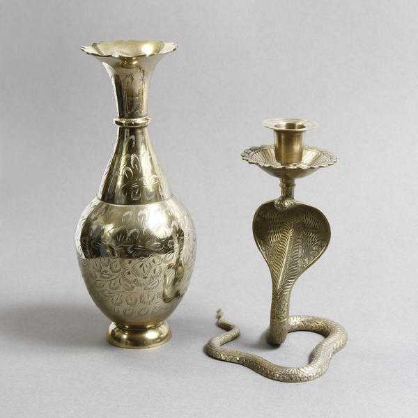 Beautiful Asian Brass Cobra Candle Holder and Vase at KODE-STORE on EBAY
