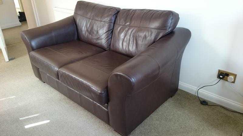 Beautiful chocolate-coloured, leather two-seater sofa