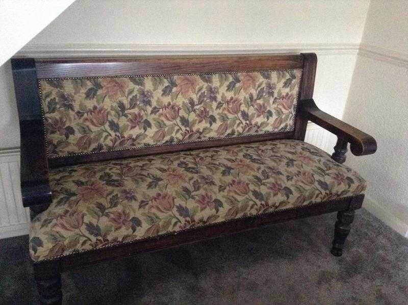 Beautiful dark wood church pew.