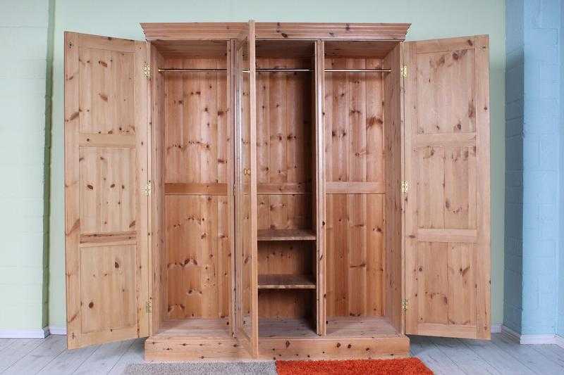 BEAUTIFUL SOLID PINE TRIPLE WARDROBE WITH MIRROR 3 RAILS amp SHELVES - CAN COURIER