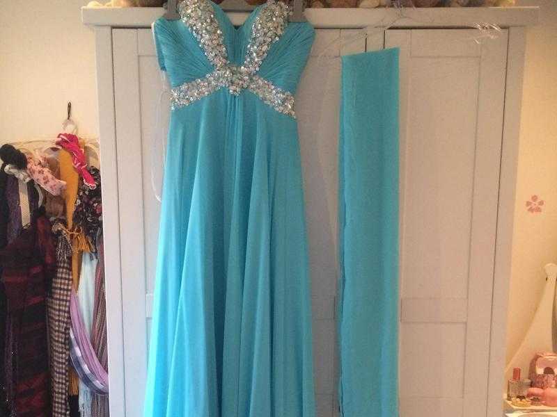 Beautiful Turquoise blue prom dress with silver sequin detail and low back