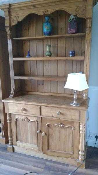 BEAUTIFUL waxed antique pine dresser with matching wine rack, lamp and mirror