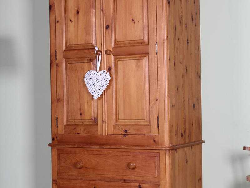 BEAUTIFUL WAXED SOLID PINE WARDROBE WITH 3 LARGE DRAWERS CAN COURIER