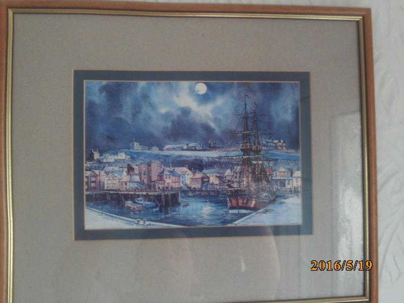 beautifull watercolour of H.M Endeavour at whitby harbour