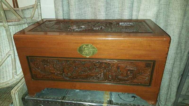 Beautifully carved vintage oriental rosewood camphor chest