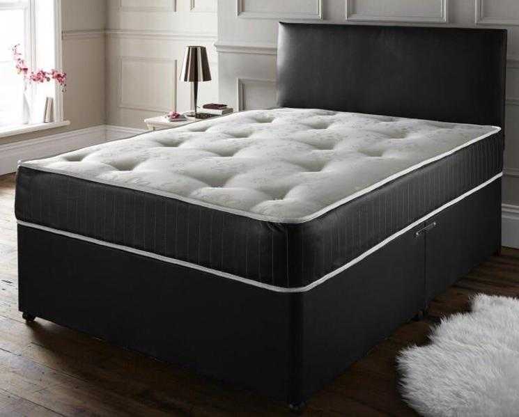 Bed  divan bed lether black with memrey foam matress and headbord