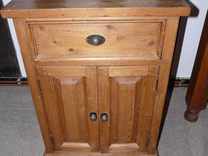 Bedside table, pine, with drawer and cupboard