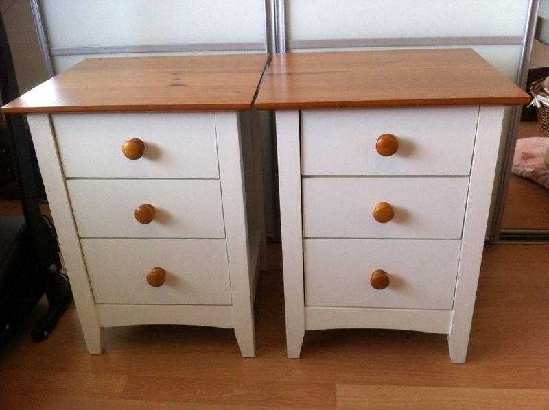 Bedside tables 3 drawers. Good quality tables, solid wooden tops.