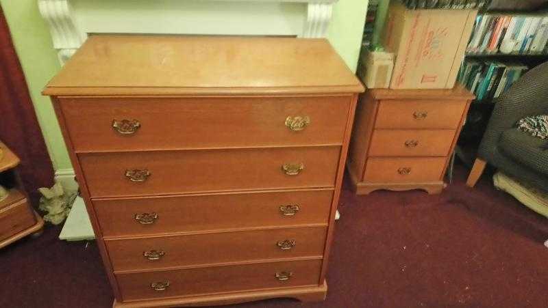 Beech chest of drawers and matching bedside cabinet