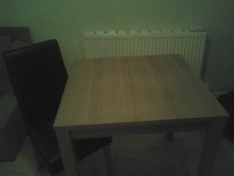 Beech effect square table and 2 chairs