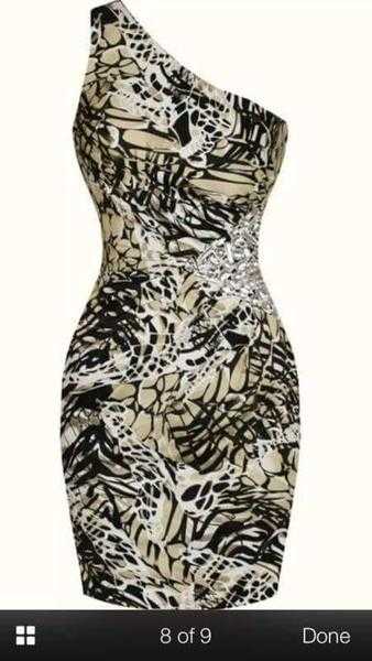 Beige print dress with diamante detail