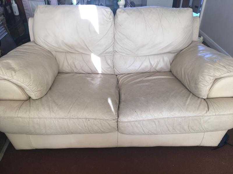 Beige two and three seater leather sofas