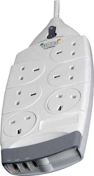 Belkin, 6 way mains block and power-surge protector.