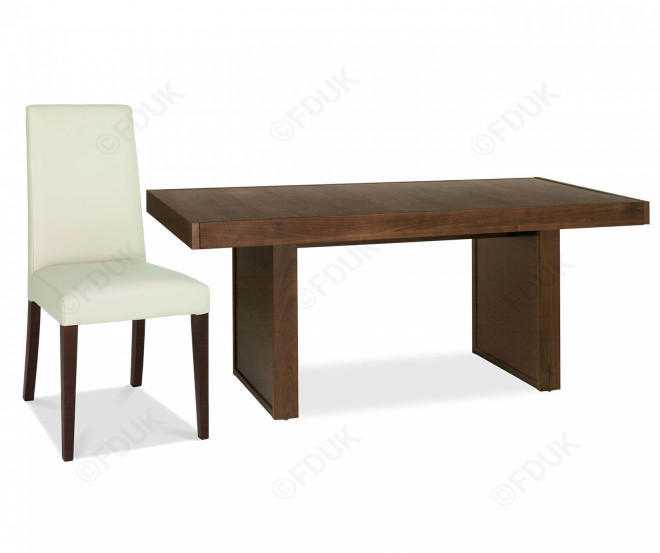 Bentley Designs Akita Walnut Panel Table With 6 Taper Back Ivory Faux Leather Upholstered Chairs