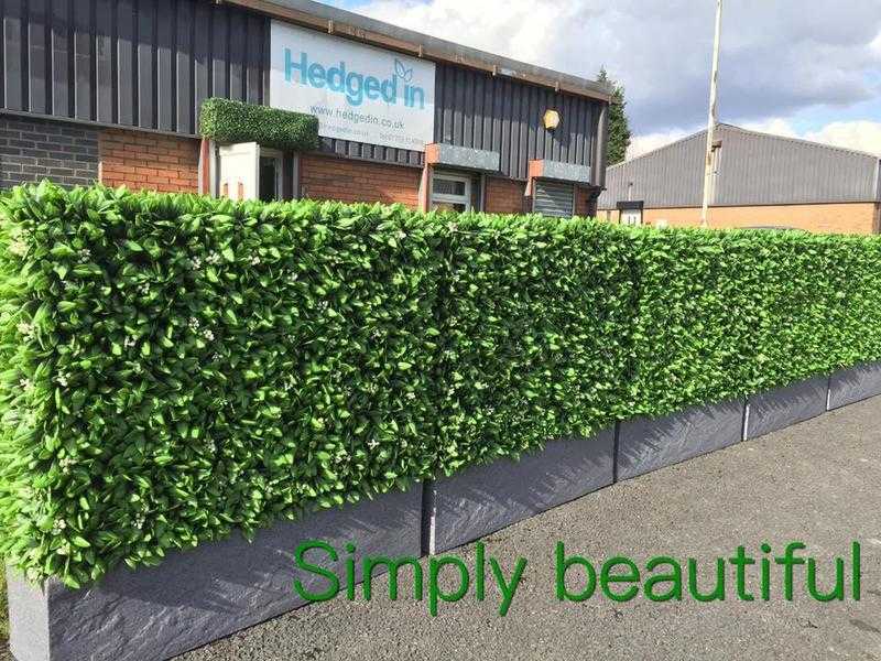 Bespoke artificial hedge planter for garden wall privacy fence hire out