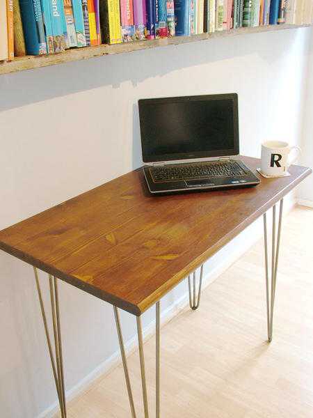 Bespoke handmade wooden table  desk. 90cm x 50cm. Solid wood, hairpin legs. Industrial retro urban