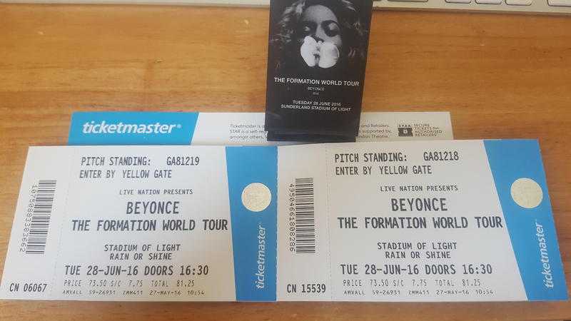 Beyonce Standing Formation Tickets, Stadium of Light, Sunderland 28th June 2016