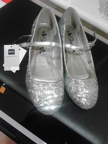 BHS girls silver glitter party shoes