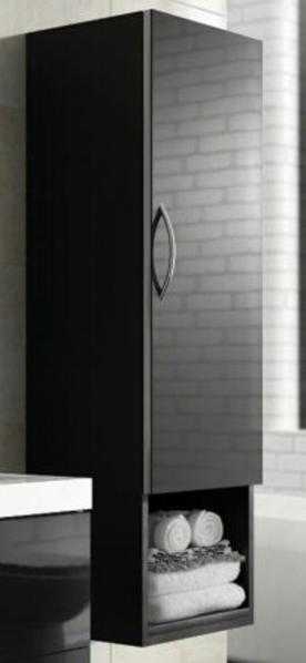 Bientina Tall Wall Bathroom Unit in Black Gloss