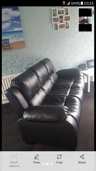 Black 3 seater leather couch