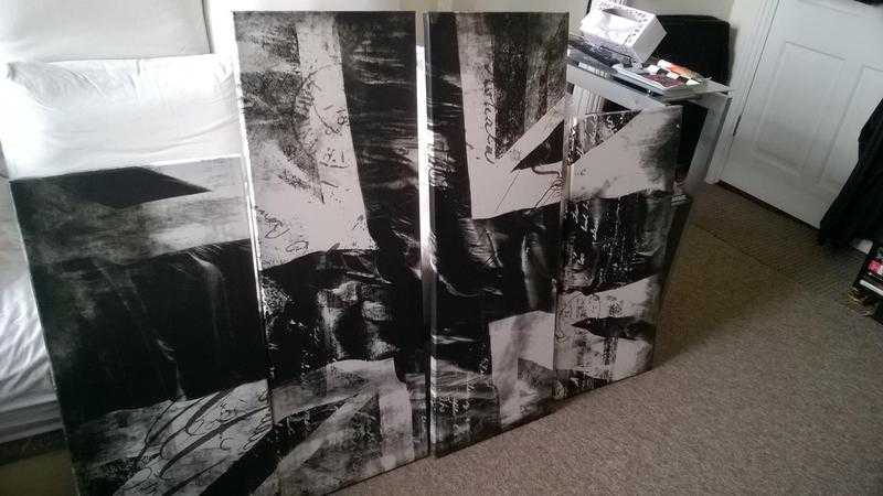 black and white modern art on 4 canvases