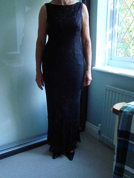 BLACK BEADED LONG EVENING DRESS