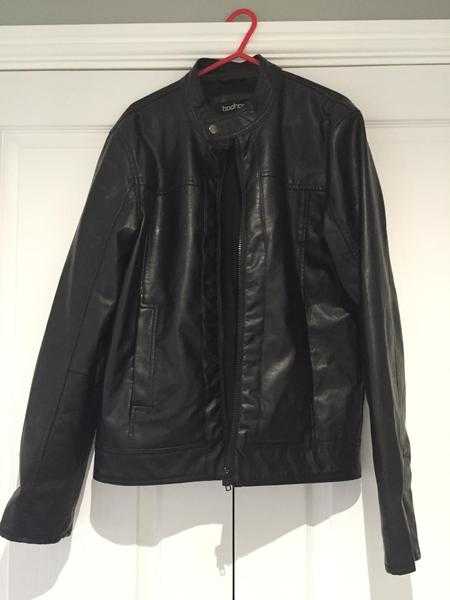 Black Faux Leather Bomber Jacket