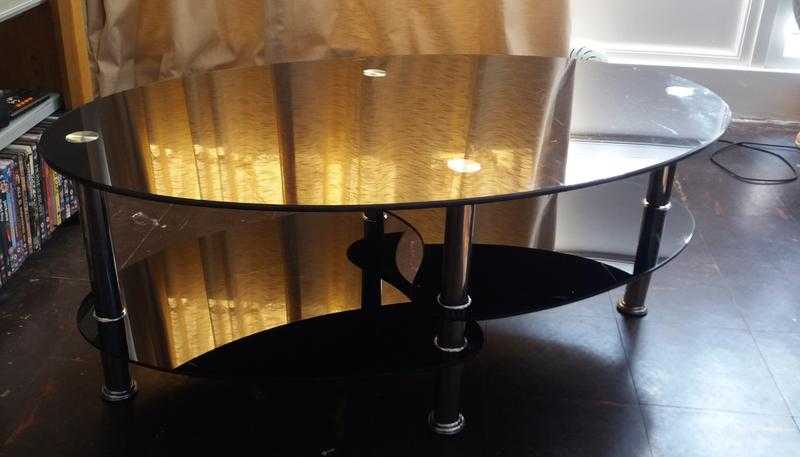 Black glass and chrome coffee table