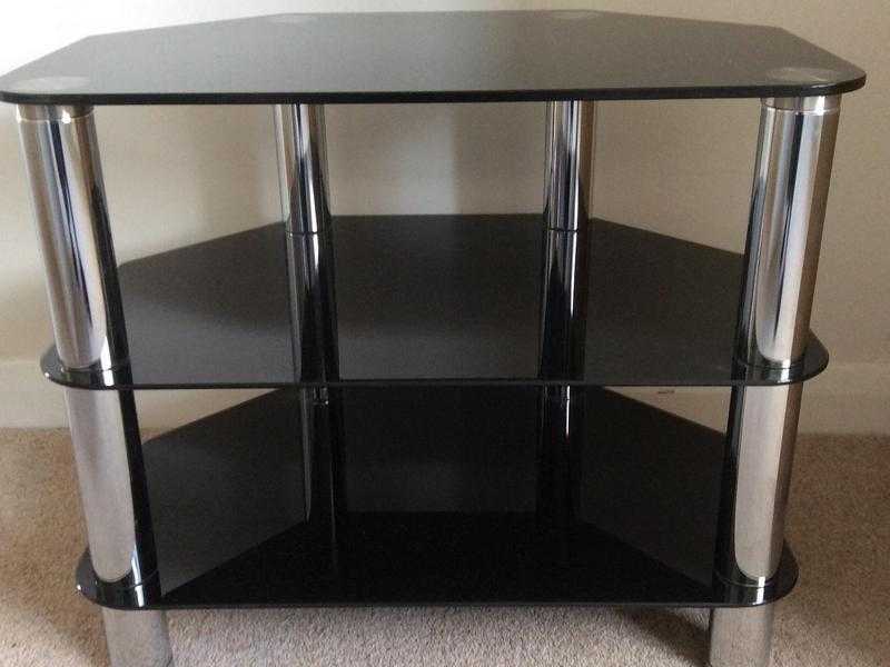 Black glass and chrome TV Stand