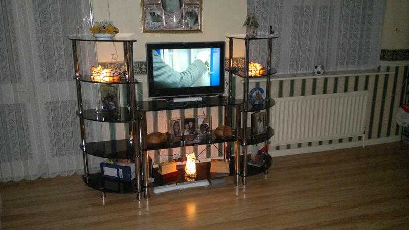 Black Glass Display Cabinets and TV Stand