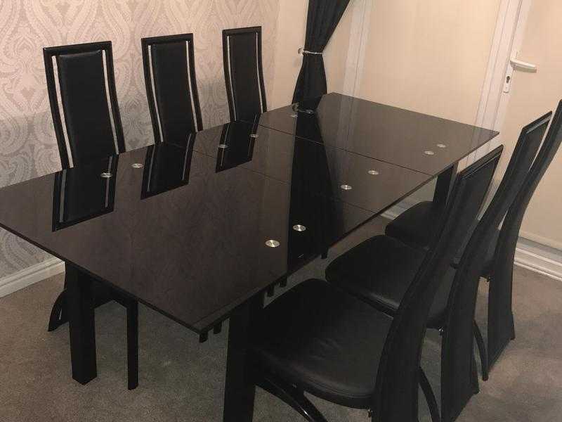 Black Glass Extendable Table amp 6 Chairs