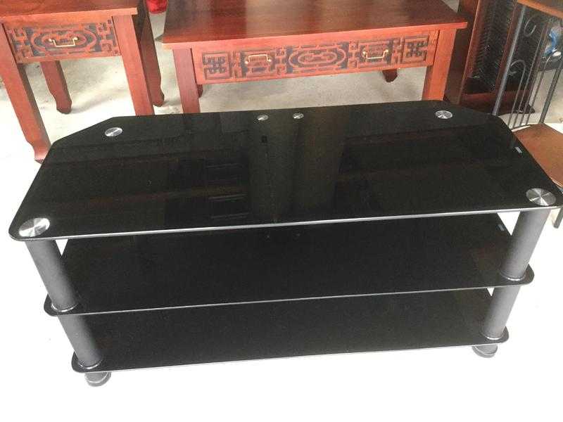 Black glass TV table