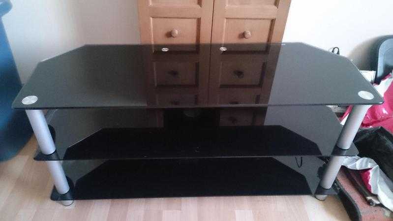 Black glass TV unit with cable tidy