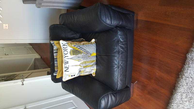 Black leather 2 seater chair footstool