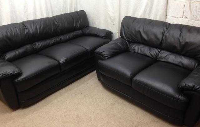 Black Leather 3 2 seater sofas