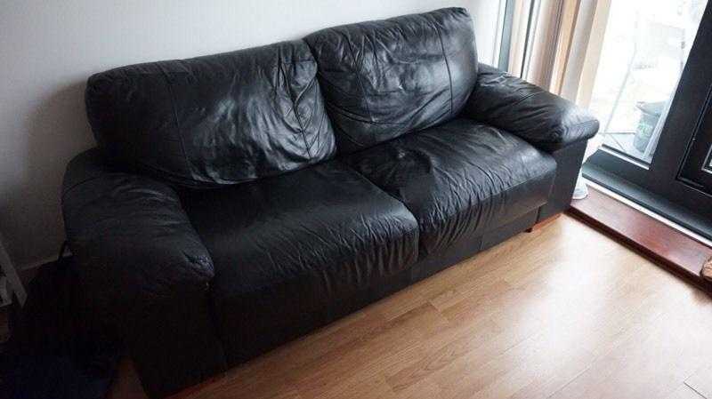 BLACK LEATHER 32 SOFA SET - PICK UP ONLY - CANARY WHARF