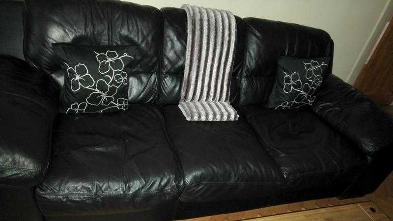 Black leather dfs sofa large 3 seater