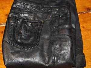 Black Leather Motorcycle Jeans