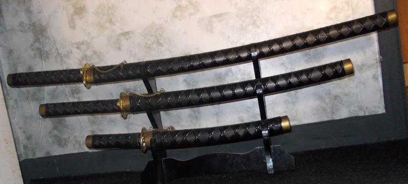 Black Leather Samurai Sword Set