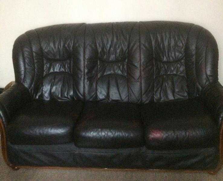 Black leather sofa and 2 arm chairs