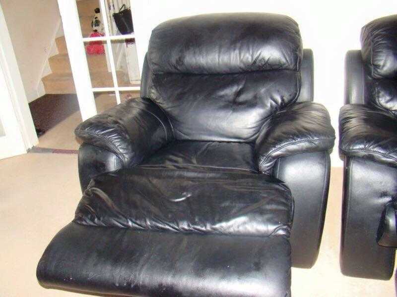 Black leather sofa set with recliners -3seater2seater amp1 seater